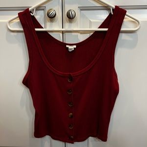 Garage Maroon Crop Midriff Button Down Tank, Medium
